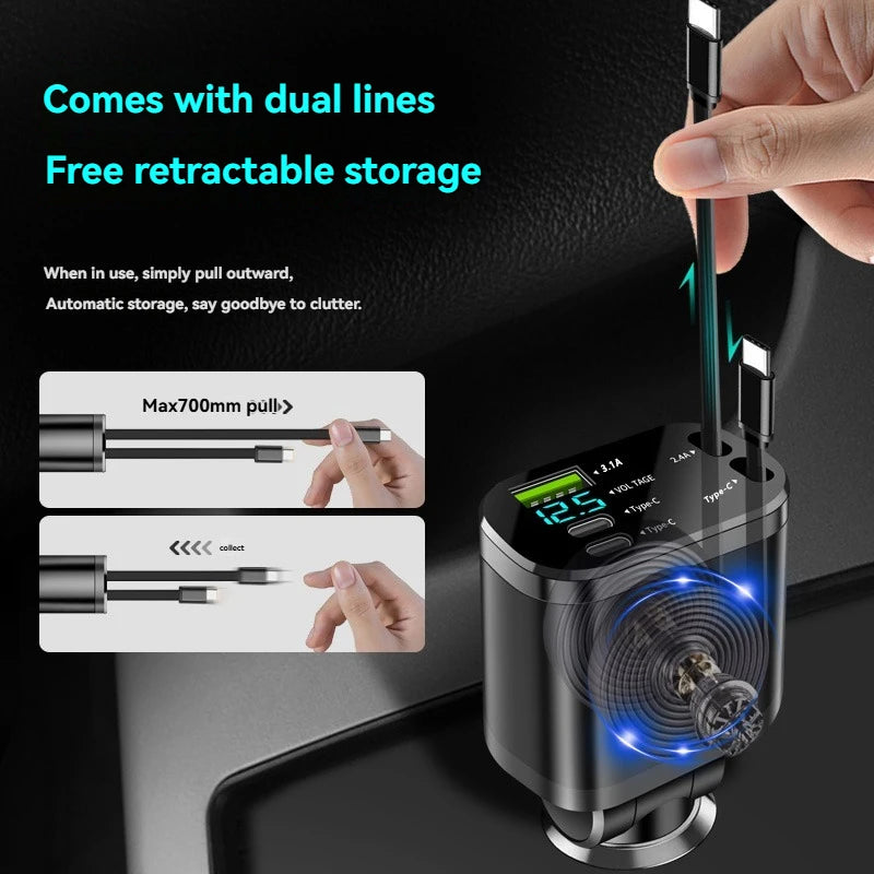 TechFlow™ 4-in-1 Retractable Car Charger