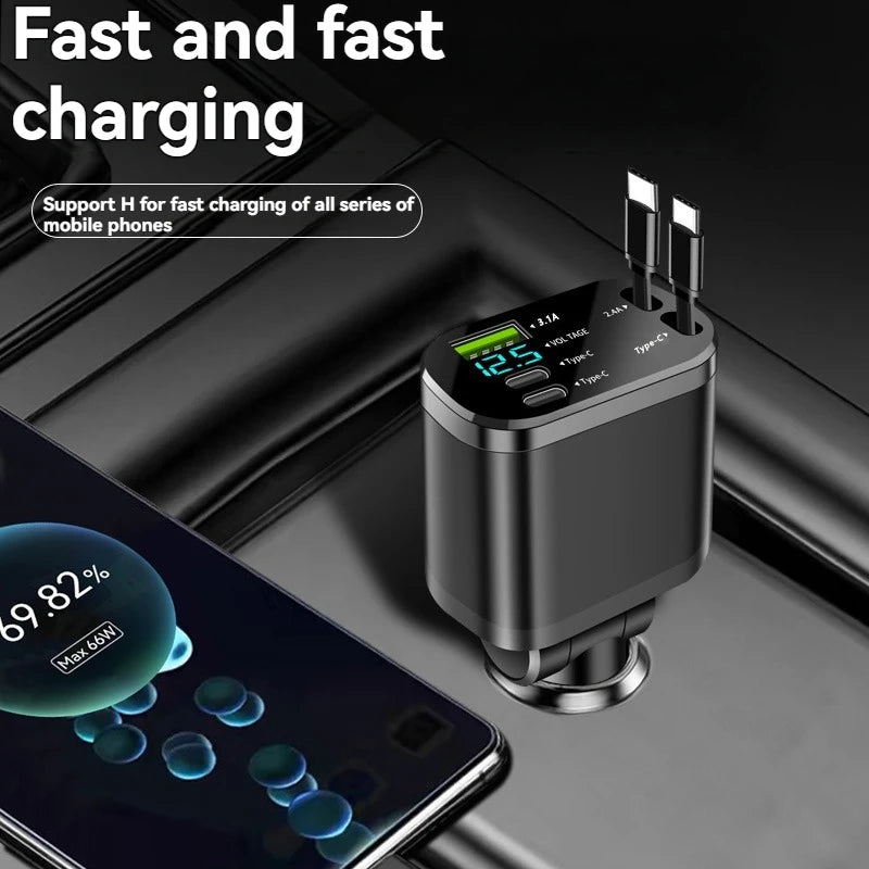 TechFlow™ 4-in-1 Retractable Car Charger