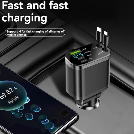 TechFlow™ 4-in-1 Retractable Car Charger