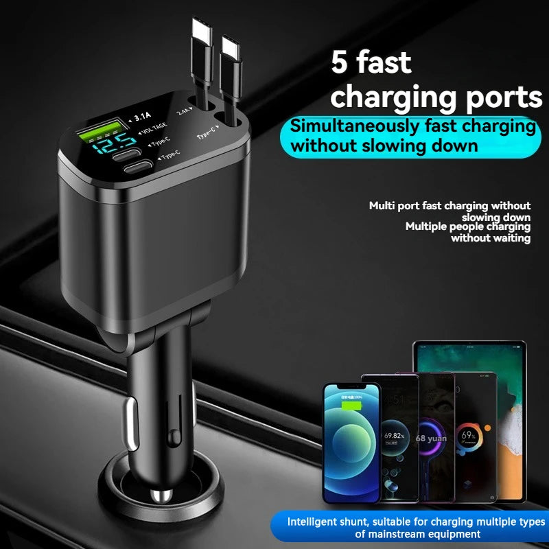 TechFlow™ 4-in-1 Retractable Car Charger