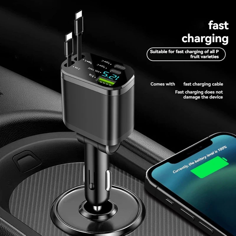 TechFlow™ 4-in-1 Retractable Car Charger