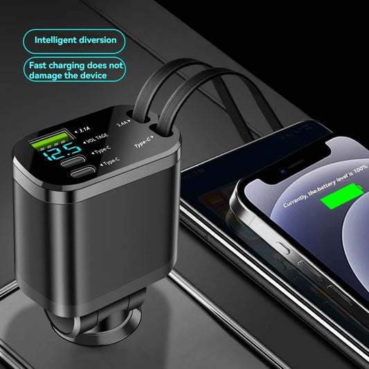 TechFlow™ 4-in-1 Retractable Car Charger
